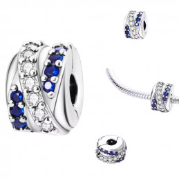 lot de 2 charms pour bracelet clip strass ligne bleue et blanche