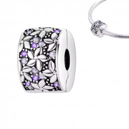Charm pour bracelet clip bloqueur fleur pierre violette