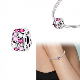 Charm pour bracelet clip coeur pierre rose