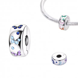 Charm pour bracelet clip papillons bleu rose