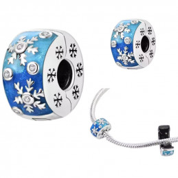 Charm pour bracelet clip flocon de neige bleu