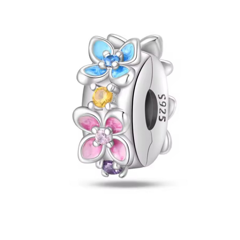 Charm pour bracelet clip bloqueur fleurs colorées