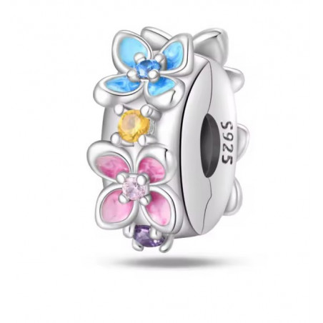 Charm pour bracelet clip bloqueur fleurs colorées