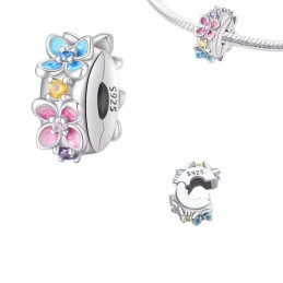 Charm pour bracelet clip bloqueur fleurs colorées
