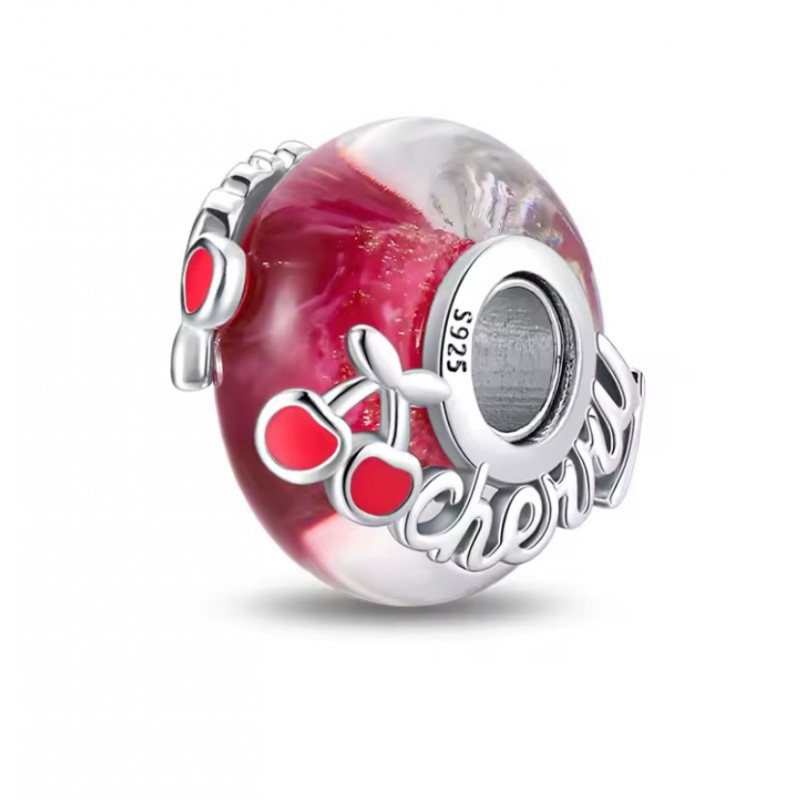 charm pour bracelet murano cerise rouge blanc