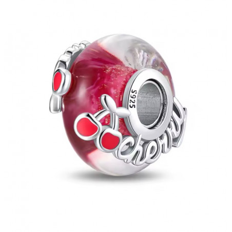 charm pour bracelet murano cerise rouge blanc