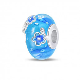 Charm pour bracelet murano fleur bleue