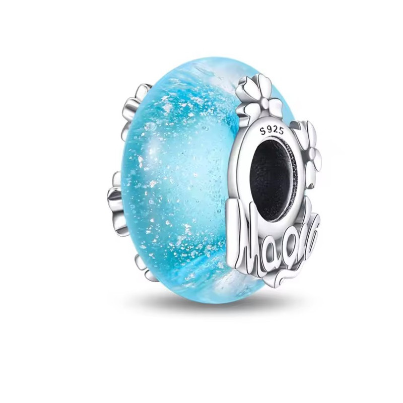 charm pour bracelet murano magie bleu fleur