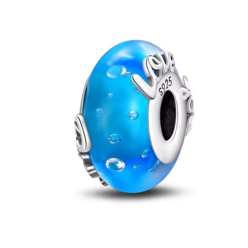 Charm pour bracelet murano verre bleu love