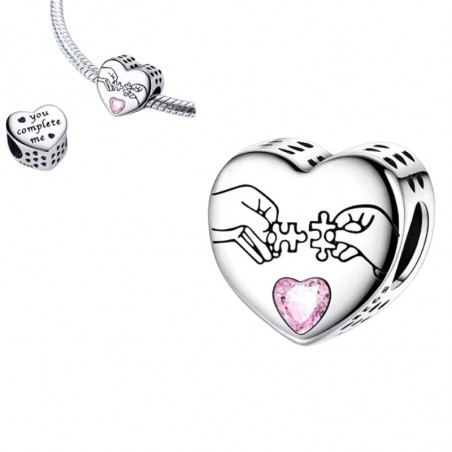Charm pour bracelet tu me complète coeur puzzle