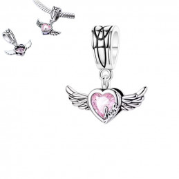 Charm pour bracelet coeur rose aile d'ange love