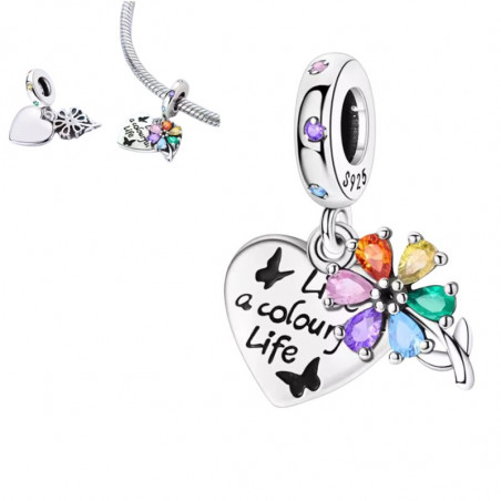 Charm pour bracelet vivre une vie colorée fleur