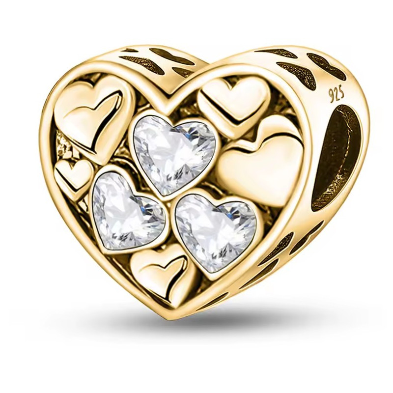 Charm bijou pour bracelet coeur or petit coeur strass