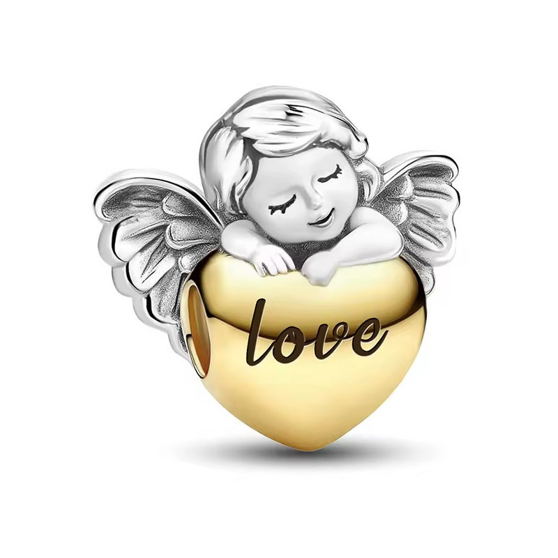 Charm bijou pour bracelet ange endormi sur coeur or