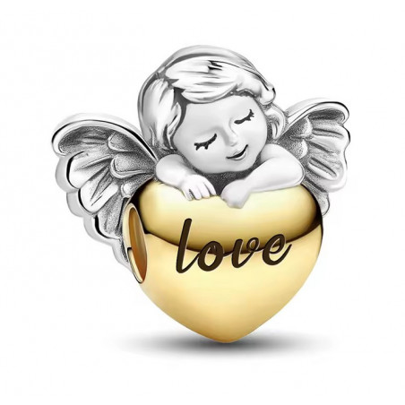 Charm bijou pour bracelet ange endormi sur coeur or