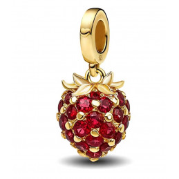 Charm bijou pour bracelet fraise pierre rouge or