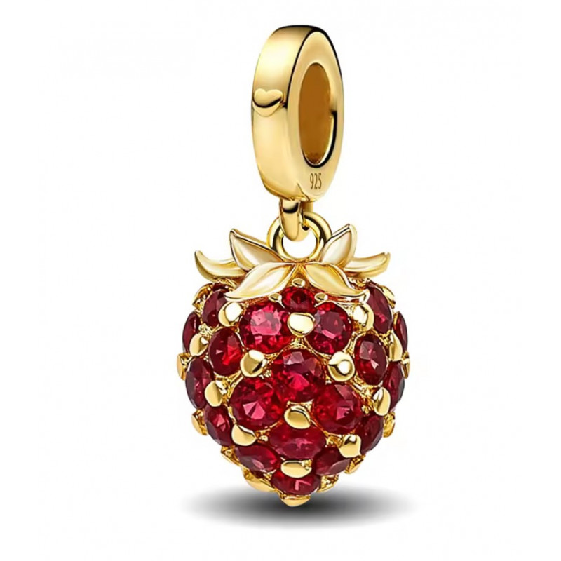 Charm bijou pour bracelet fraise pierre rouge or