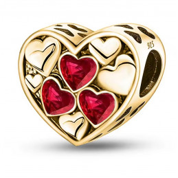 Charm bijou pour bracelet coeur or petit coeur strass rouge