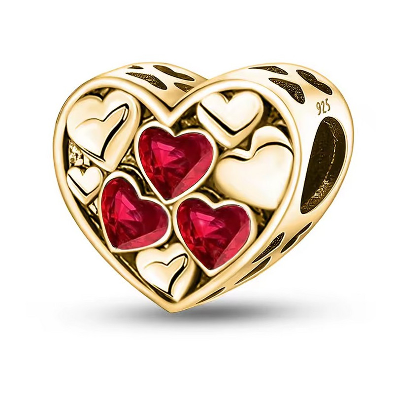 Charm bijou pour bracelet coeur or petit coeur strass rouge