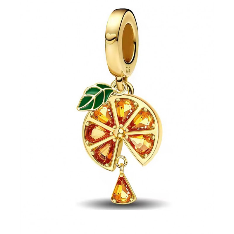 Charm pour bracelet tranche d'orange or