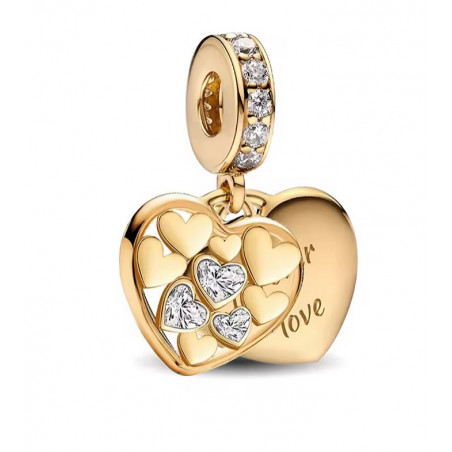 Charm bijou pour bracelet double coeur or love