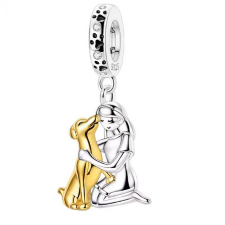 Charm pour bracelet fille et son chien argent or