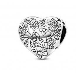 Charm pour bracelet coeur orné de fleurs