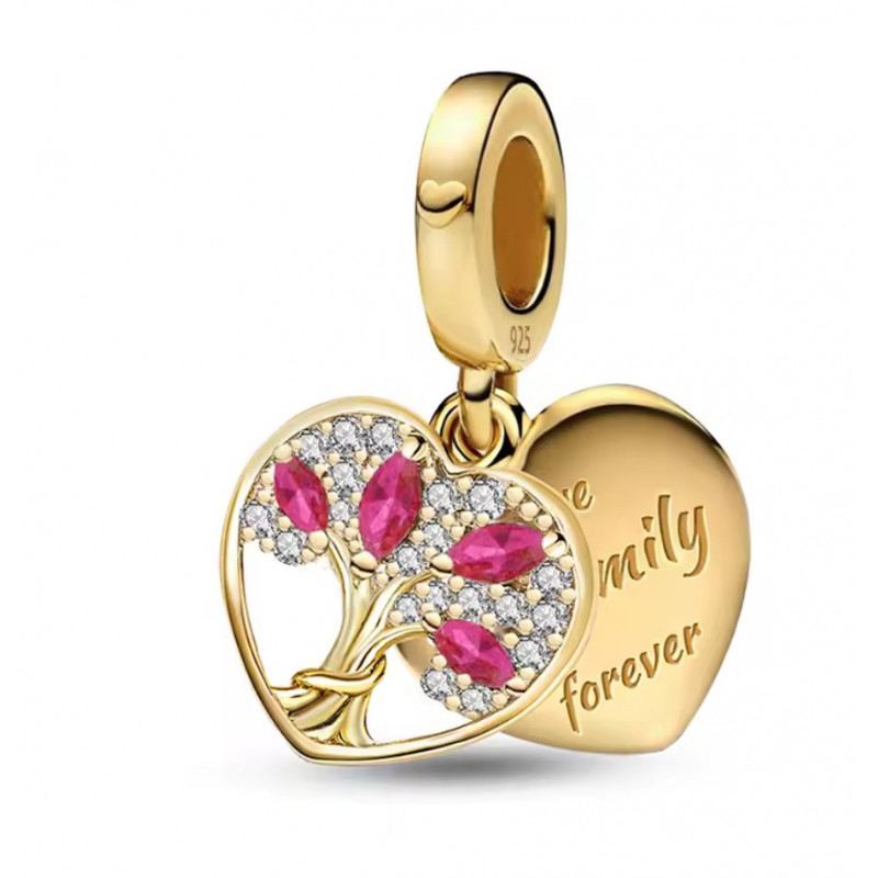 Charm pour bracelet arbre de vie pierre violette coeur or