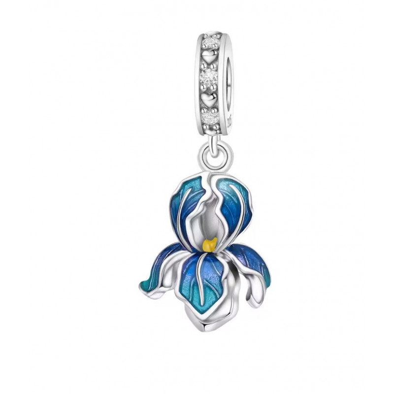 Charm pour bracelet fleur d'iris bleue