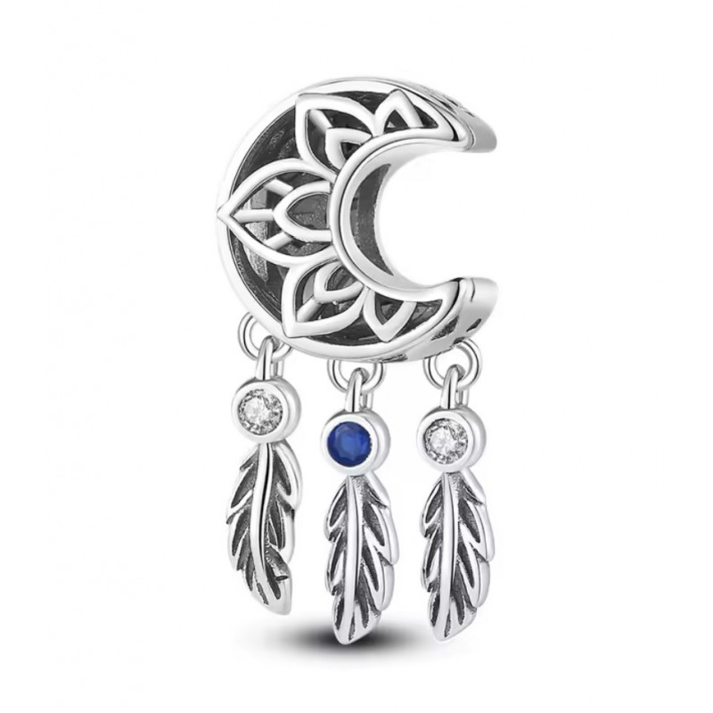 Charm pour bracelet argent lune attrape rêve plume