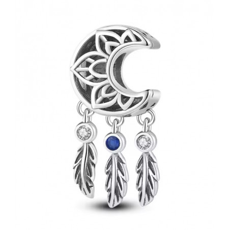 Charm pour bracelet argent lune attrape rêve plume