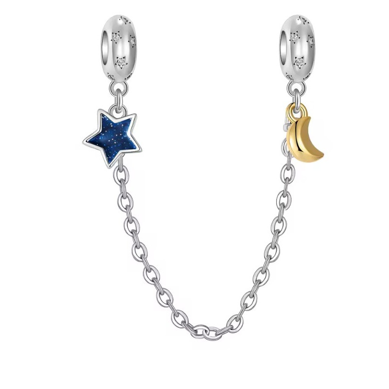 Charm pour bracelet double chaine étoile bleu lune or