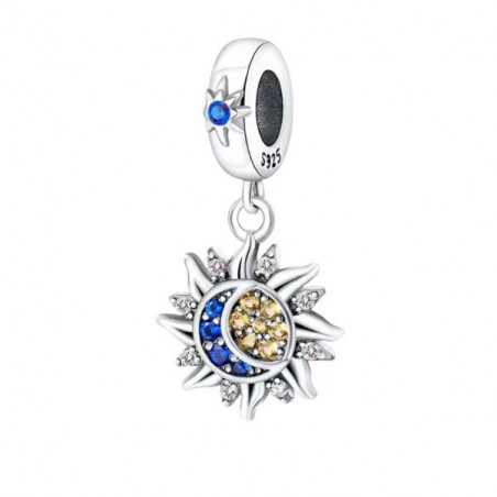 Charm pour bracelet soleil lune bleu jaune