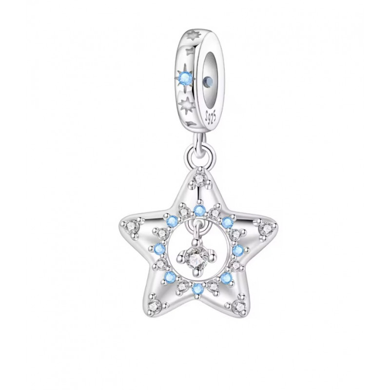 Charm pour bracelet étoile suspendue strass bleu
