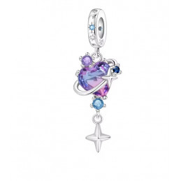 Charm pour bracelet coeur pierre violette étoile filante