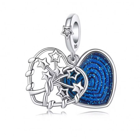 Charm pour bracelet coeur ciel bleu arbre de vie étoile