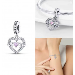 Charm pour bracelet coeur rose ailes d'ange