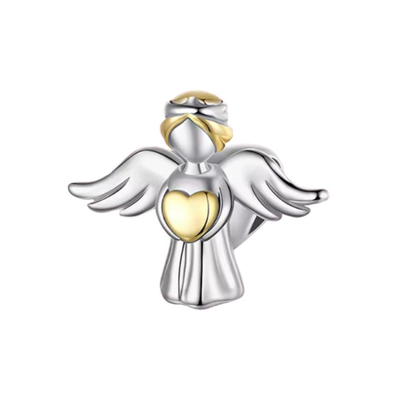 Charm pour bracelet ange argent avec coeur or