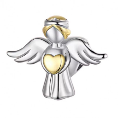 Charm pour bracelet ange argent avec coeur or