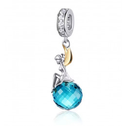Charm bijou pour bracelet fée clochette aile or sur pierre bleue