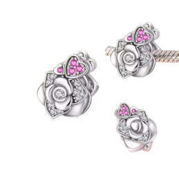 Charm pour bracelet grande fleur diamant coeur pierre violette