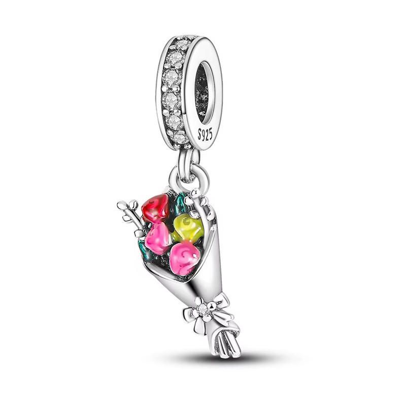 Charm bijou pour bracelet bouquet de fleur eternelle