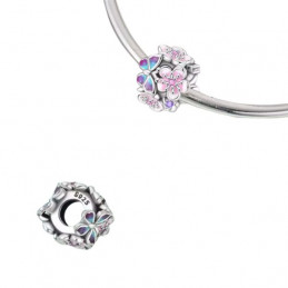 Charm pour bracelet couronne de fleurs rose papillon