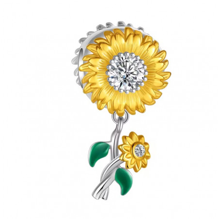 Charm pour bracelet tournesol fleur jaune sur tige