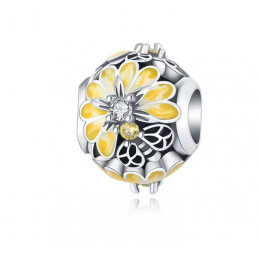 Charm pour bracelet boule de fleur jaune abeille