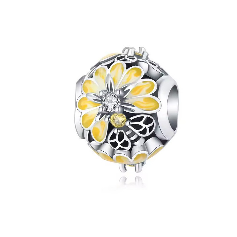 Charm pour bracelet boule de fleur jaune abeille