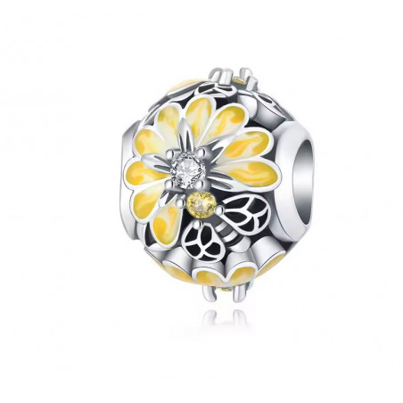 Charm pour bracelet boule de fleur jaune abeille