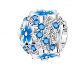 Charm pour bracelet boule de fleur et pierre bleu
