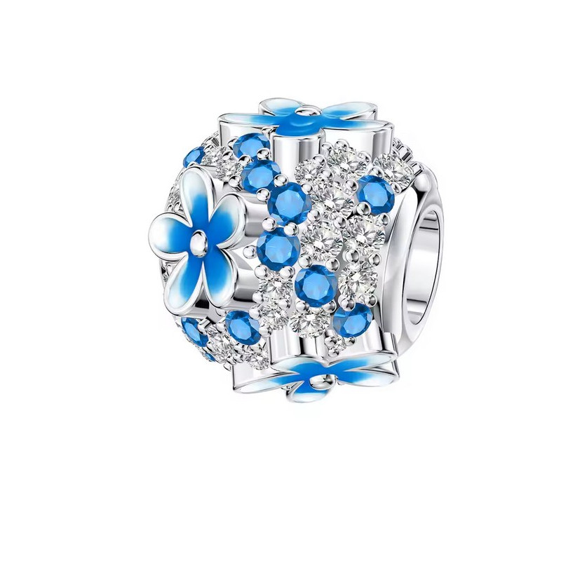 Charm pour bracelet boule de fleur et pierre bleu