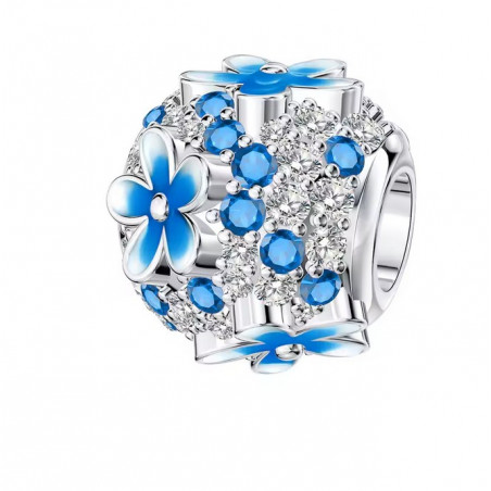 Charm pour bracelet boule de fleur et pierre bleu